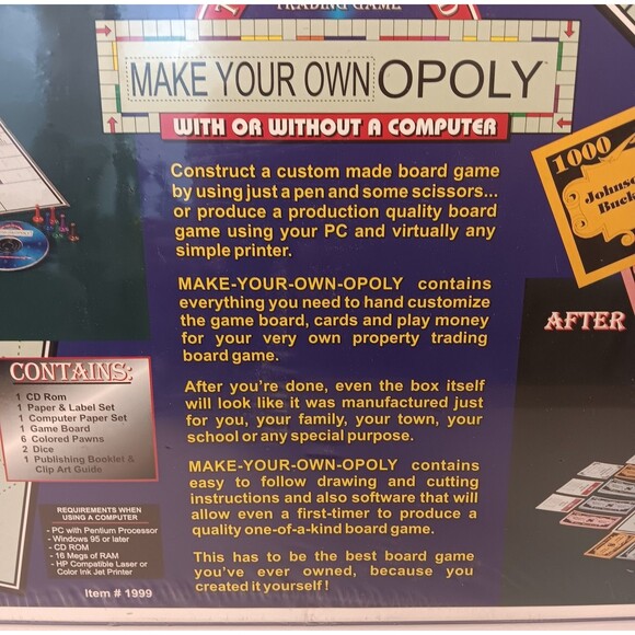 Monopoly Board Game Make Your Own Opoly The One of a Kind Custom New Sealed 1998 - Picture 4 of 7